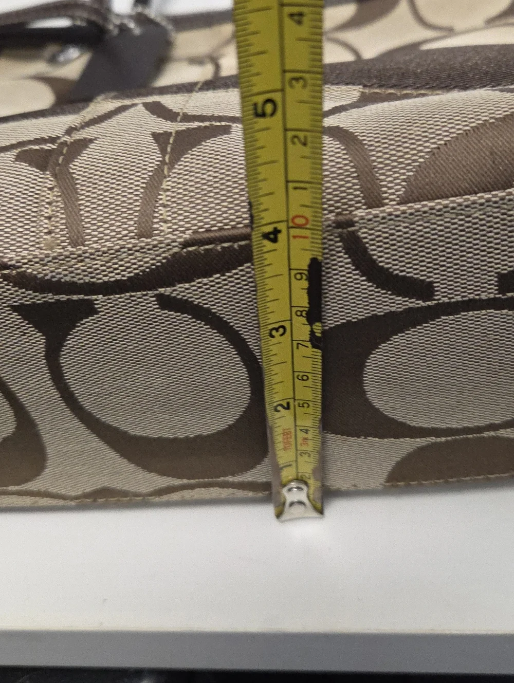 COACH Signature Stripe Tote Brown Khaki Shoulder Bag F13548